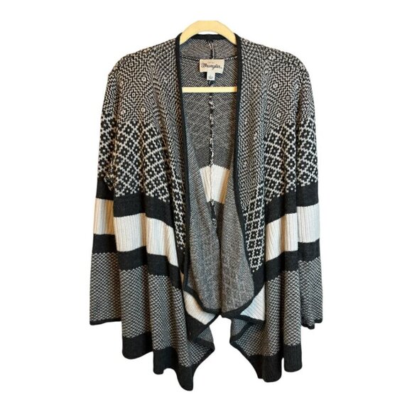 Wrangler Sweater Women's Size Large Cardigan Open‎ Front Black White - Picture 1 of 4